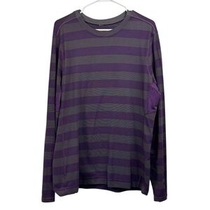 Lululemon Men's Size XL Gray Purple Striped Long Sleeve Performance Shirt Pocket